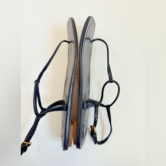 Prada Dark Navy blue leather T strap square toe flat thong sandals EU 38 - Picture 6 of 9